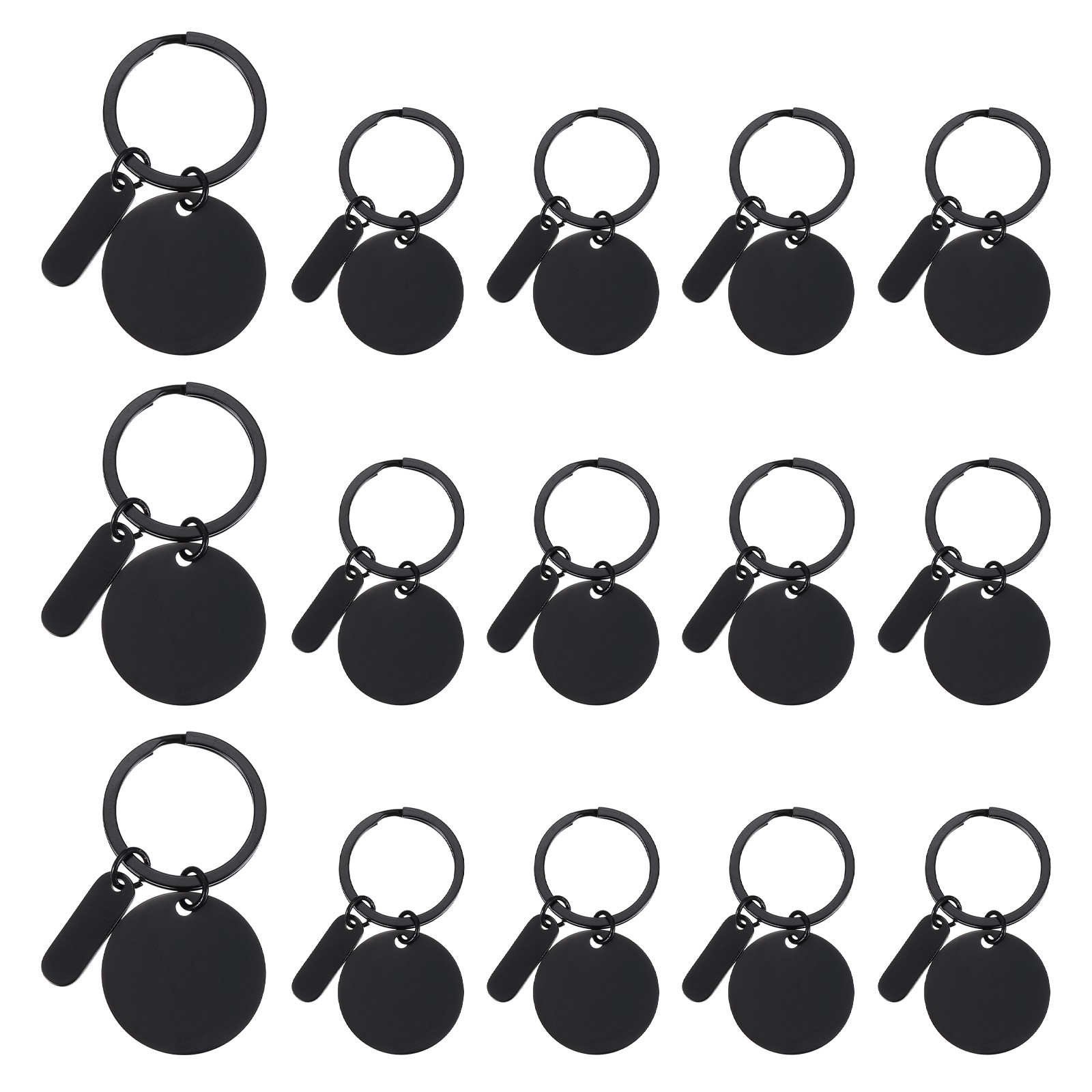 15Pcs Metal Engraving Keychain Blanks, Black(Round)
