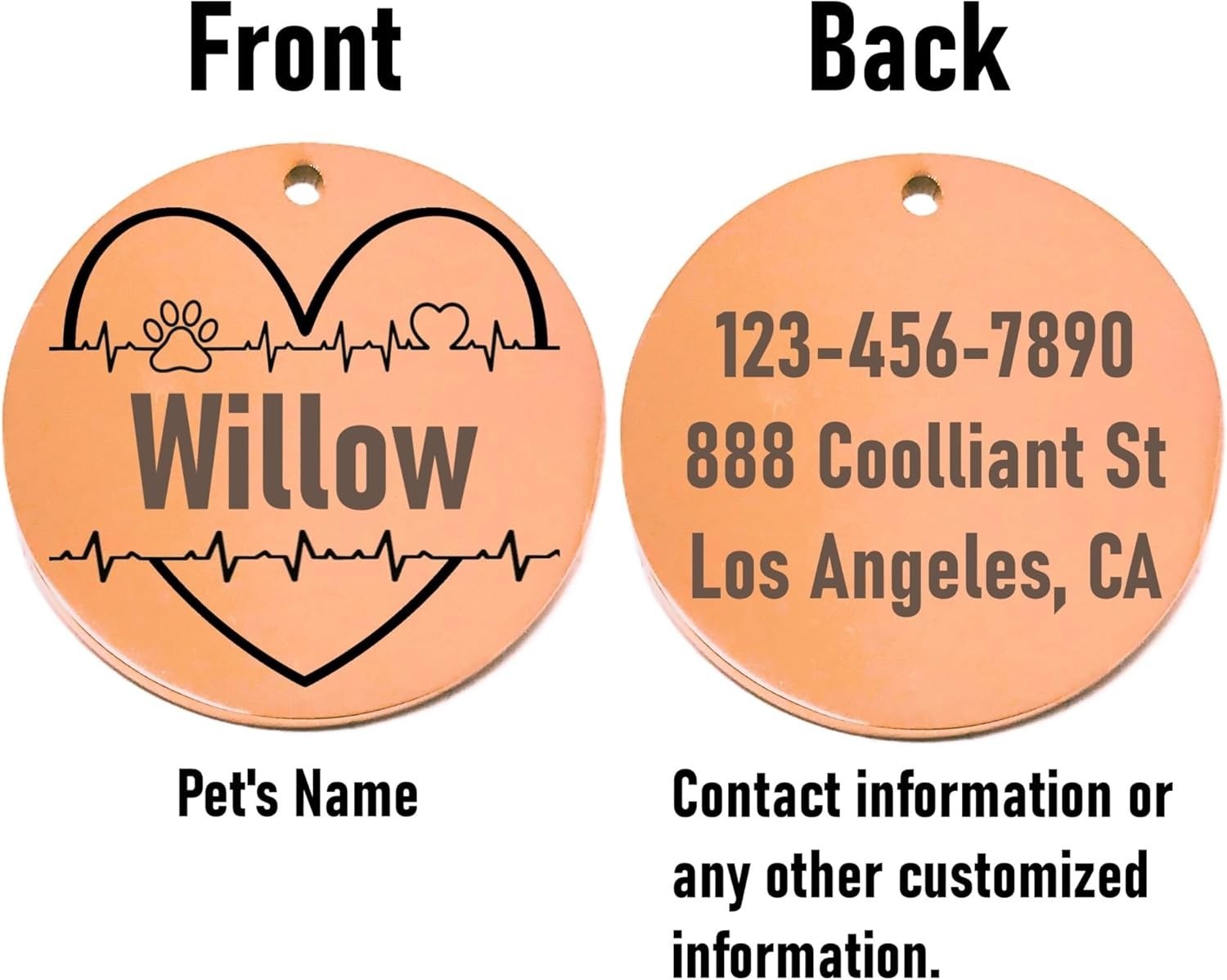 Heart Custom Pet Name Tag for Dog/Cat Collar – Laser Engraved Pet Lover ID Tag