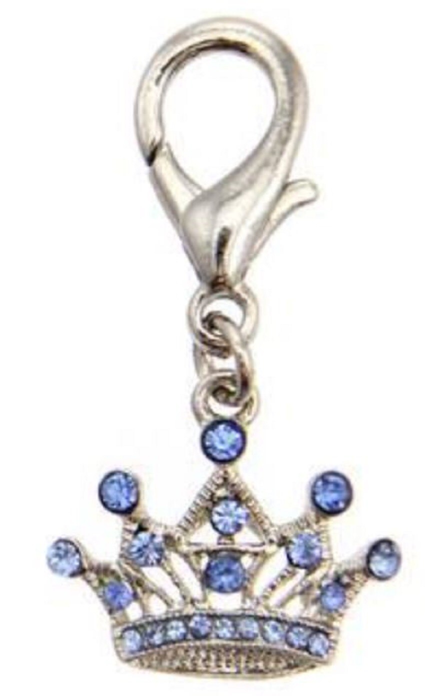 Royal Blue Crystal Crown Dog Collar, Purse Charm, Zipper Pull Large