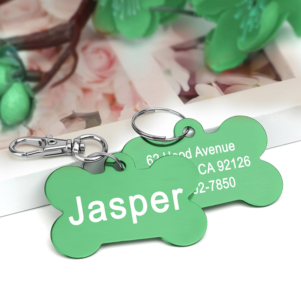 Personalized Pet Name ID Tags for Dog, Custom Double Sided Engraved Bone Shape