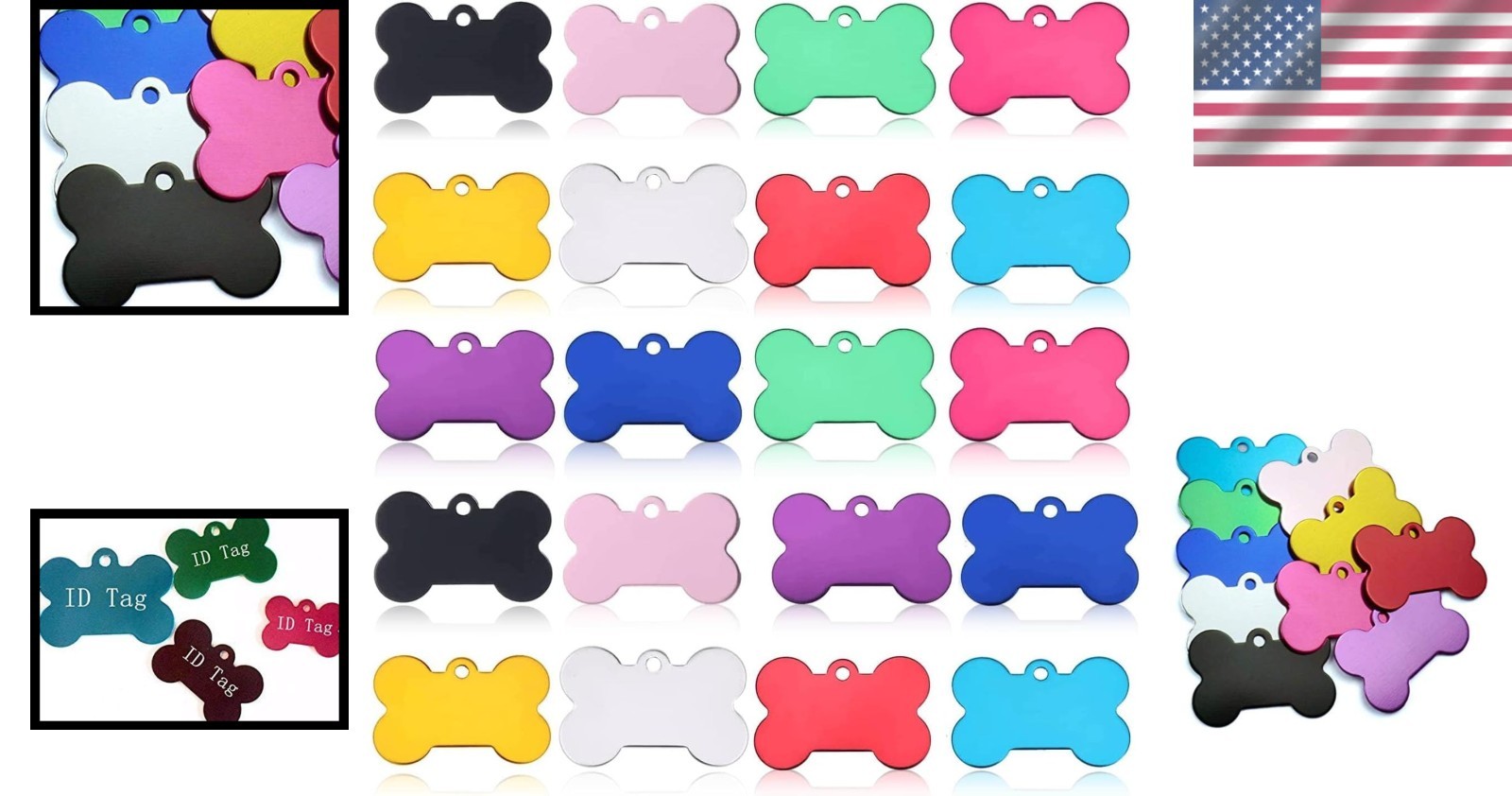 Durable Double-Sided 38MM Bone Shape Pet ID Tags – 20 Pcs, Multicolor Charm