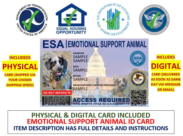 EMOTIONAL SUPPORT ANIMAL ID ESA CUSTOMIZABLE SINGLE SIDE ONLY