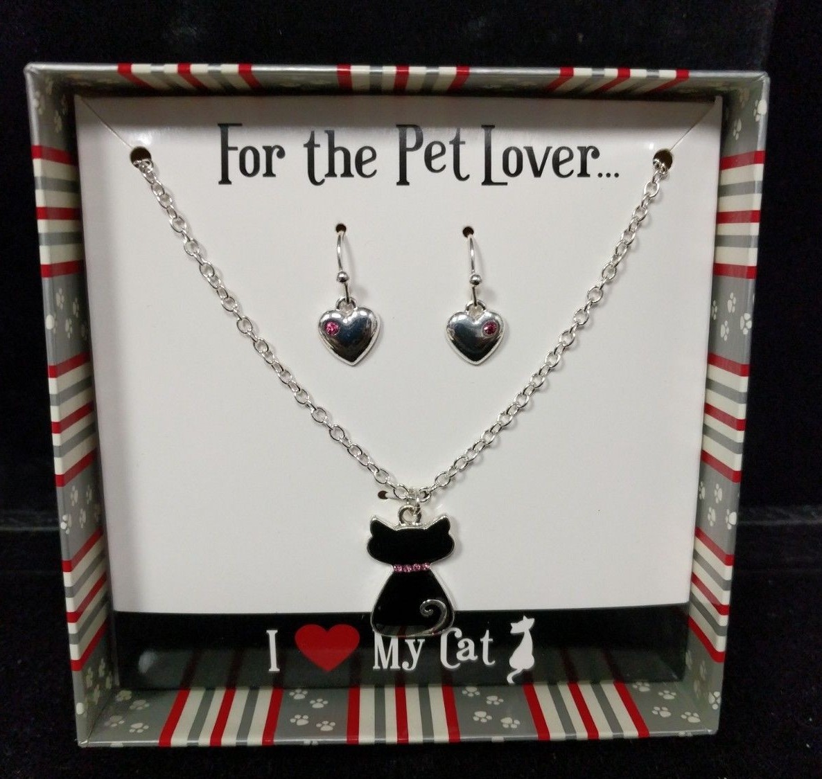 Pawsitively Spoiled NIB For I Love My Cat Necklace And Heart Earrings Lot A5-14