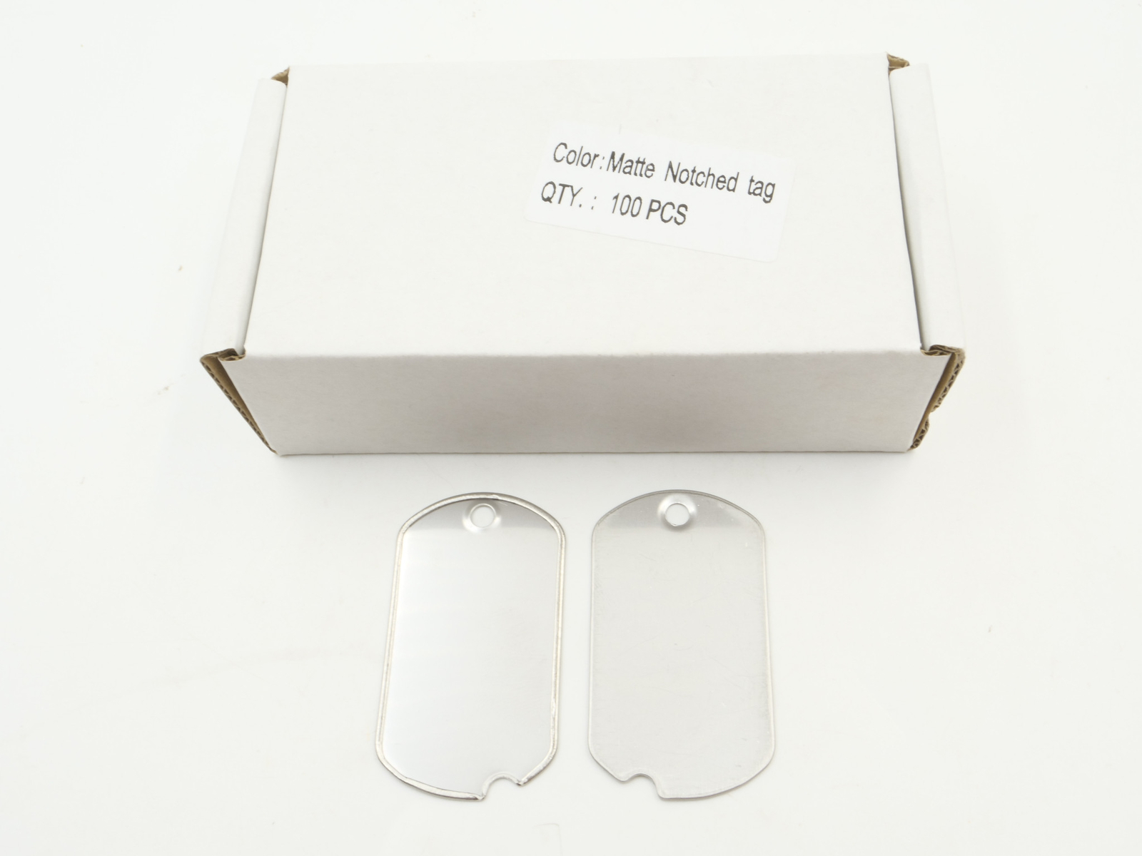 Box of 100 WWII Style Dog Tags with Notch