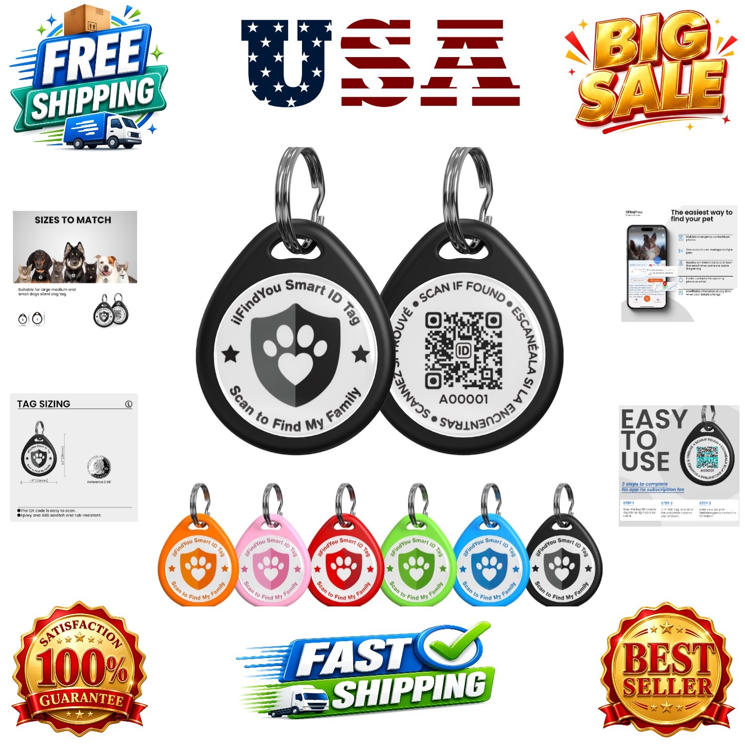 Dog Tags Personalized, QR Code Pet ID Tags for Dog Collar, Online Profile, Sc…