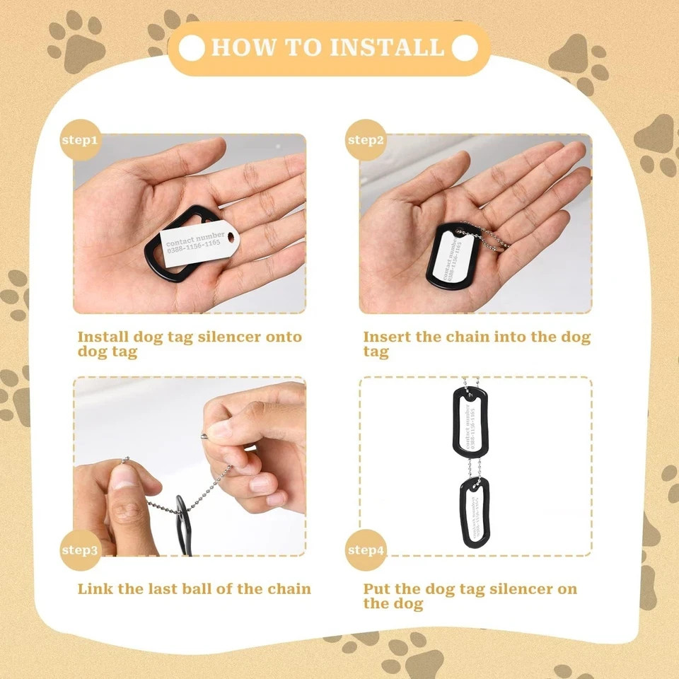 10 Pack Dog Tag Silencers, Engraved Dog Tag Silicone Case with 4 Chains Black…