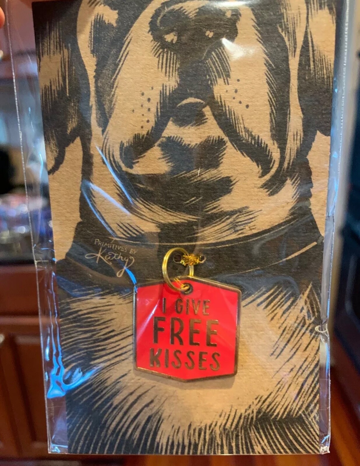 Primitives by Kathy I GIVE FREE KISSES Metal Enamel Collar Pet Charm Dog Puppy