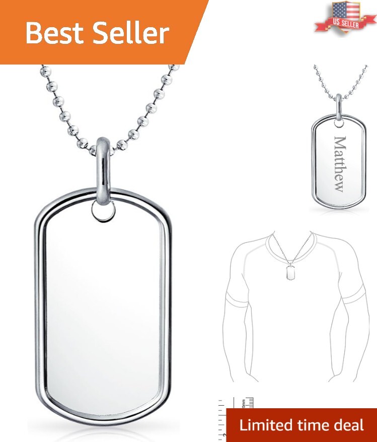 Personalized Dog Tag Pendant Necklace – Hypoallergenic Sterling Silver – 18 Inch