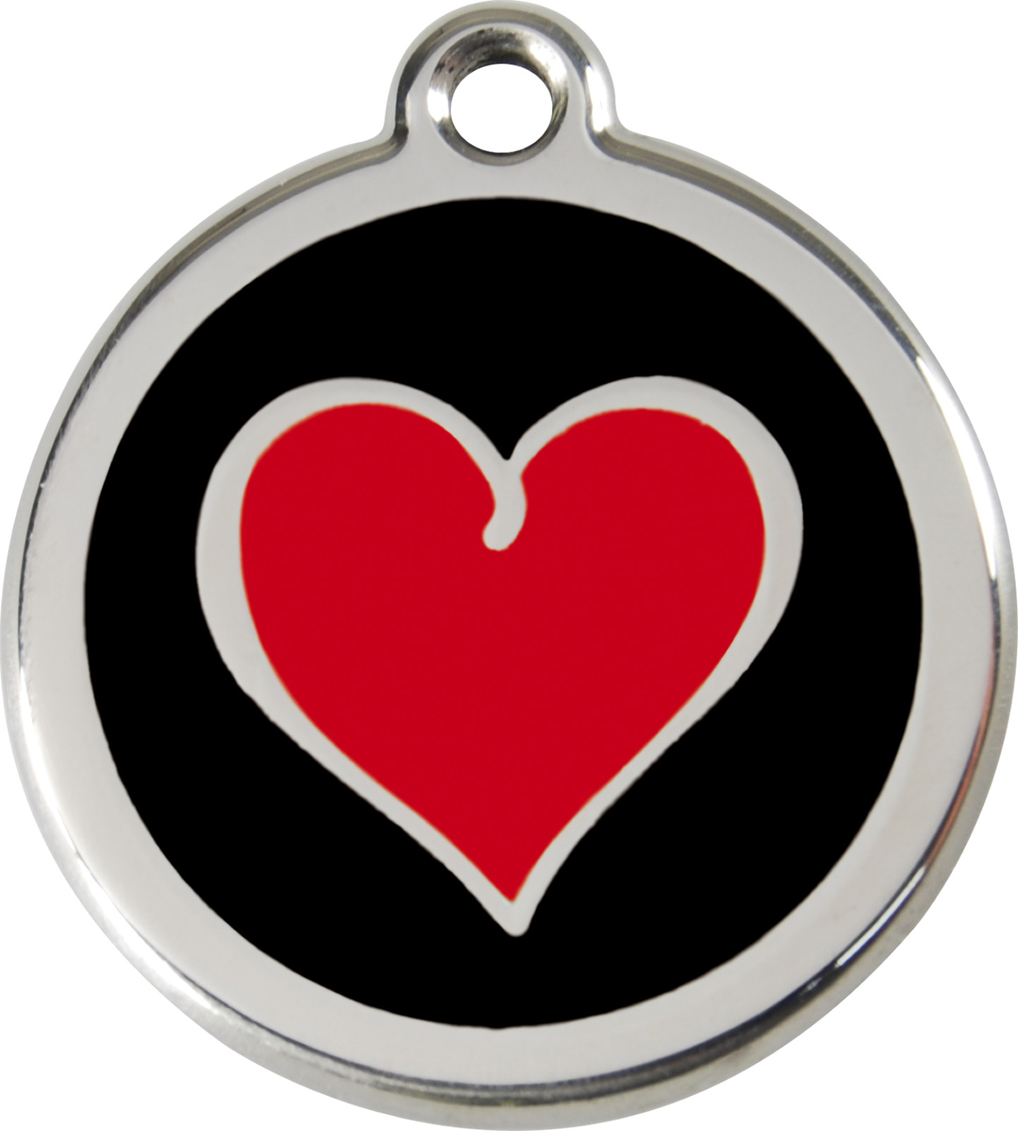 Stainless Steel Red Dingo Red Black Heart ID Charm Dog Tag Small Medium Large