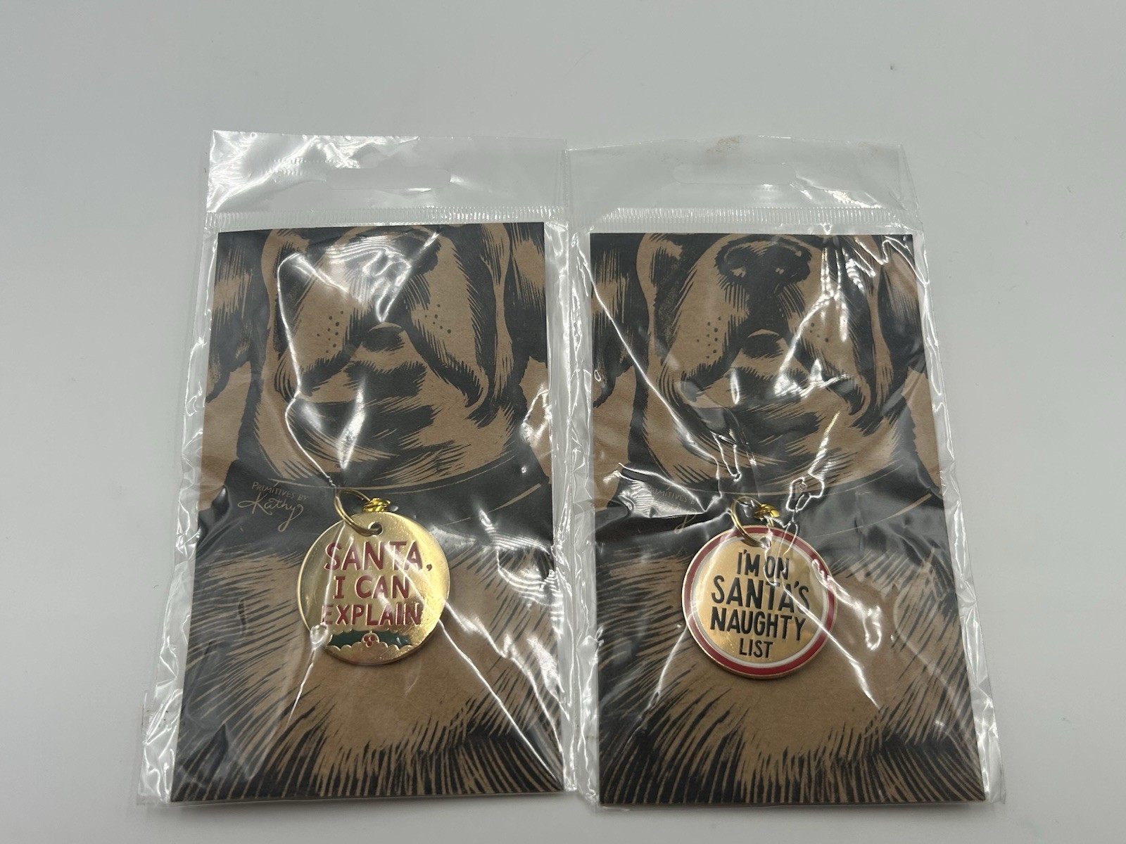 Primitives by Kathy Christmas Santa Theme Metal Enamel Collar Pet Charm Dog Set