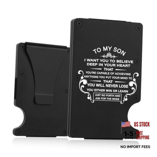 To My Son Gifts,Minimalist Personalized Engraved Metal Wallet,Slim I Want You