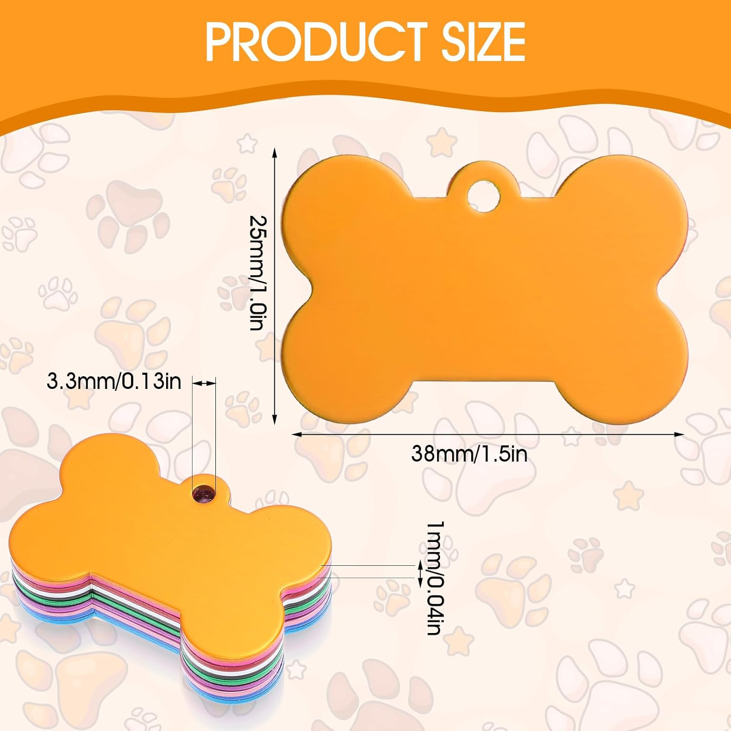 100 Pcs Blank Dog Pet ID Tags Number for Engraving 38MM Aluminum Bone Shape Name