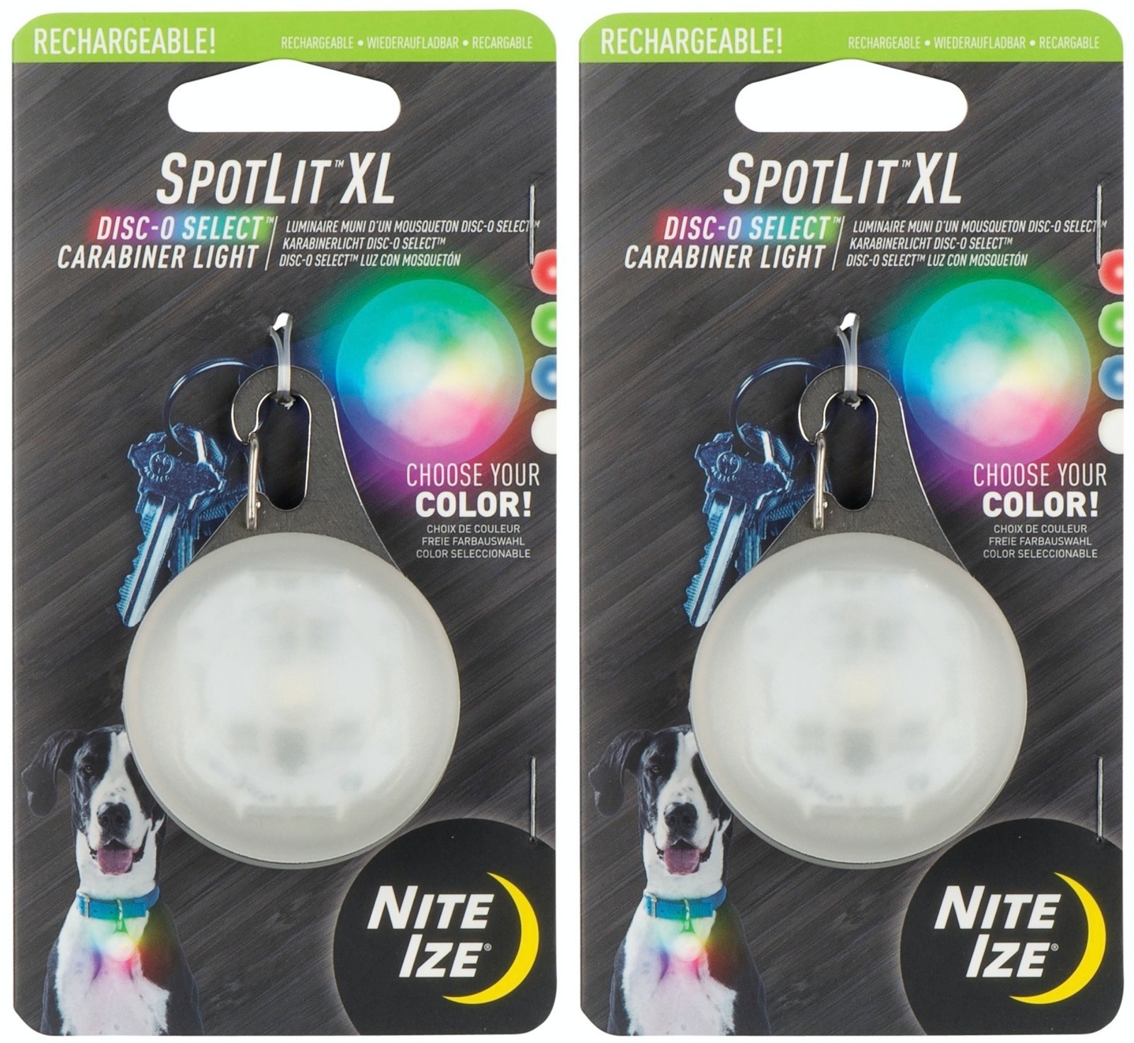 Nite Ize SpotLit XL Rechargeable Carabiner Light – Disc-O Select (2-Pack)