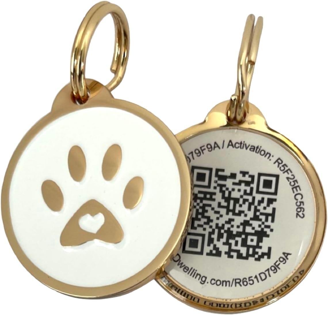 Gold and White QR Pet Tag – Instant Location Alerts for Dogs & Cats, 1.14″