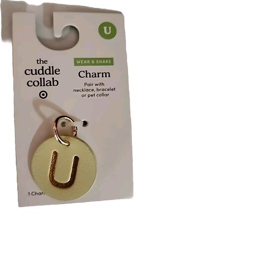 The Cuddle Collab Pet Charm Gold “U” On Pale Light Green Faux Leather Round
