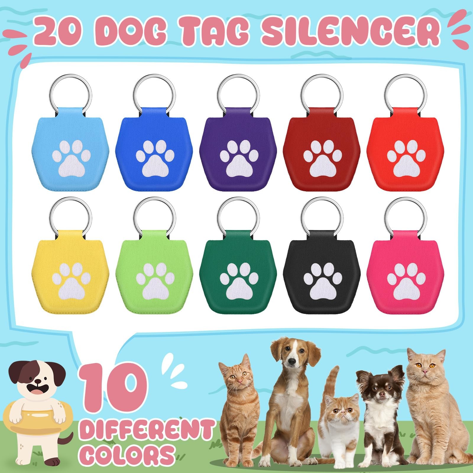 20 Pcs Dog Tag Silencer with Rings Portable Quiet Dog Holder Soundless Cover …