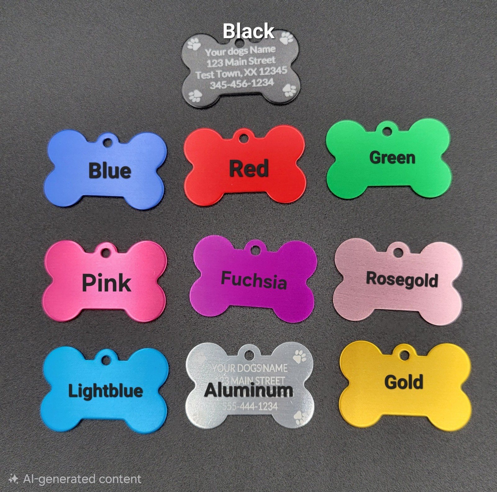 Custom Engraved Tag Bone Print Pet Tag Dog ID Name Animal Personalized- USA