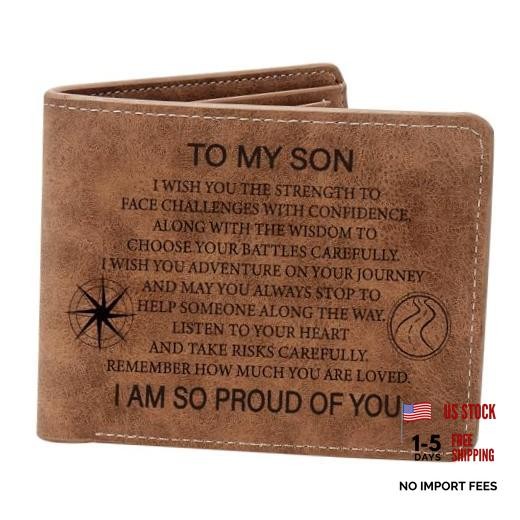 To My Son Gifts,Leather Wallet for Men,Engraved Personalized Leather I WISH SON