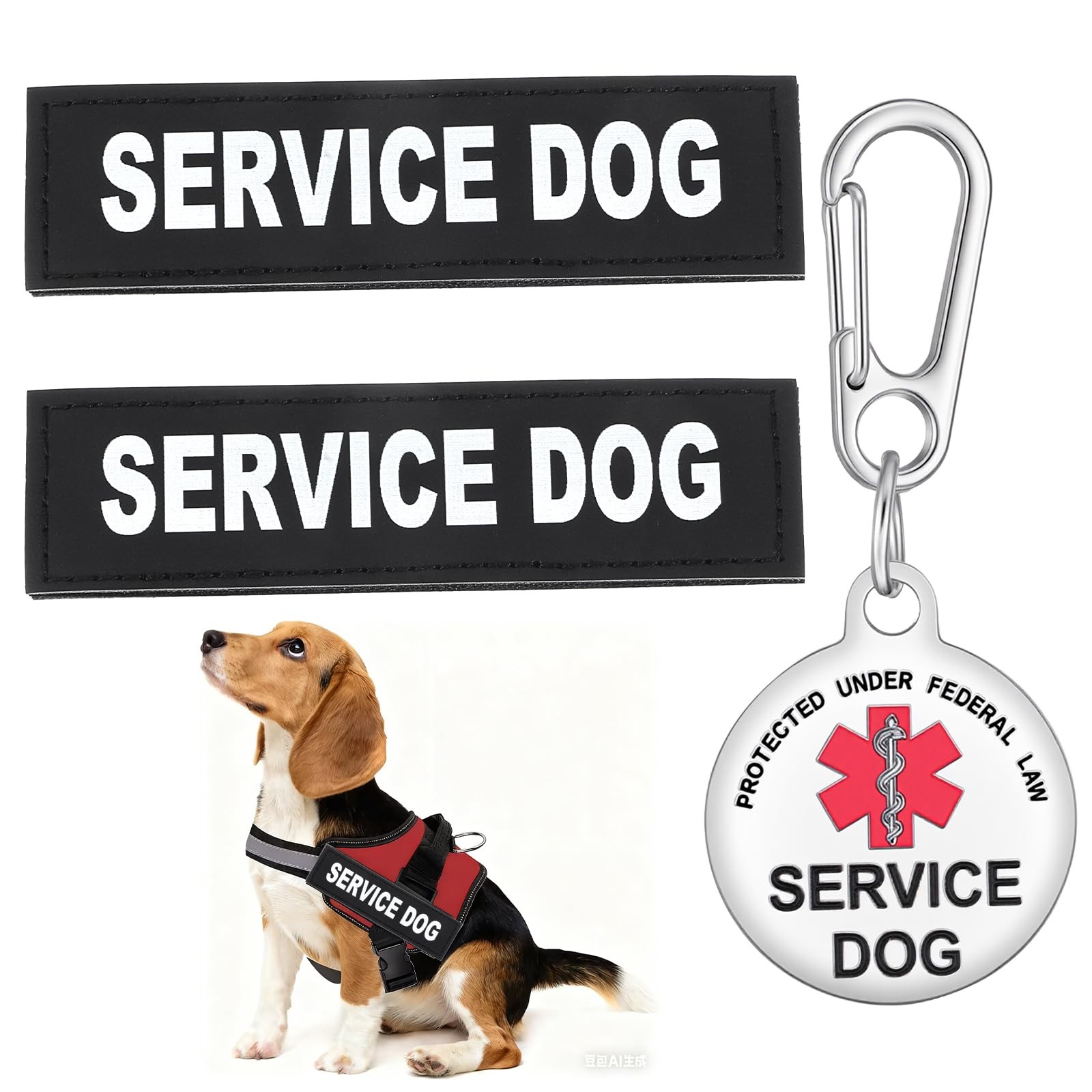 2pcs Service Dog Patches and ID Tags, Removable 11×3 cm/4.33×1.18 in, Black