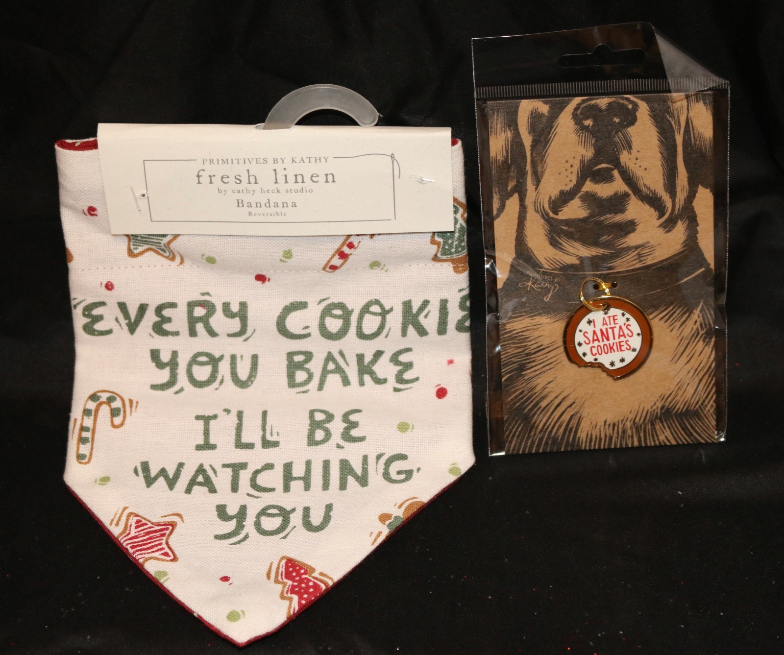 Primitives By Kathy Holiday Dog Collar Charm Bandana Cookie Elf Tag Gift L