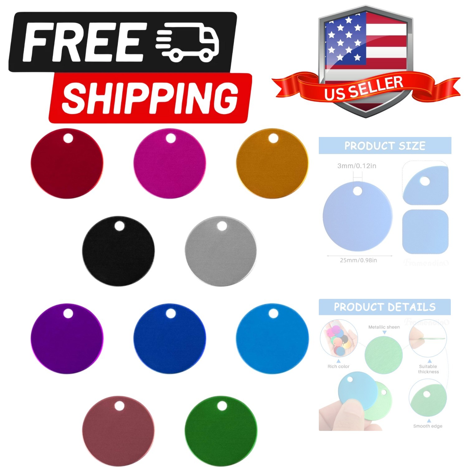 Pet ID Tag Colorful Blank Round Double Sided Pets ID Tag Name Phone Number ID…