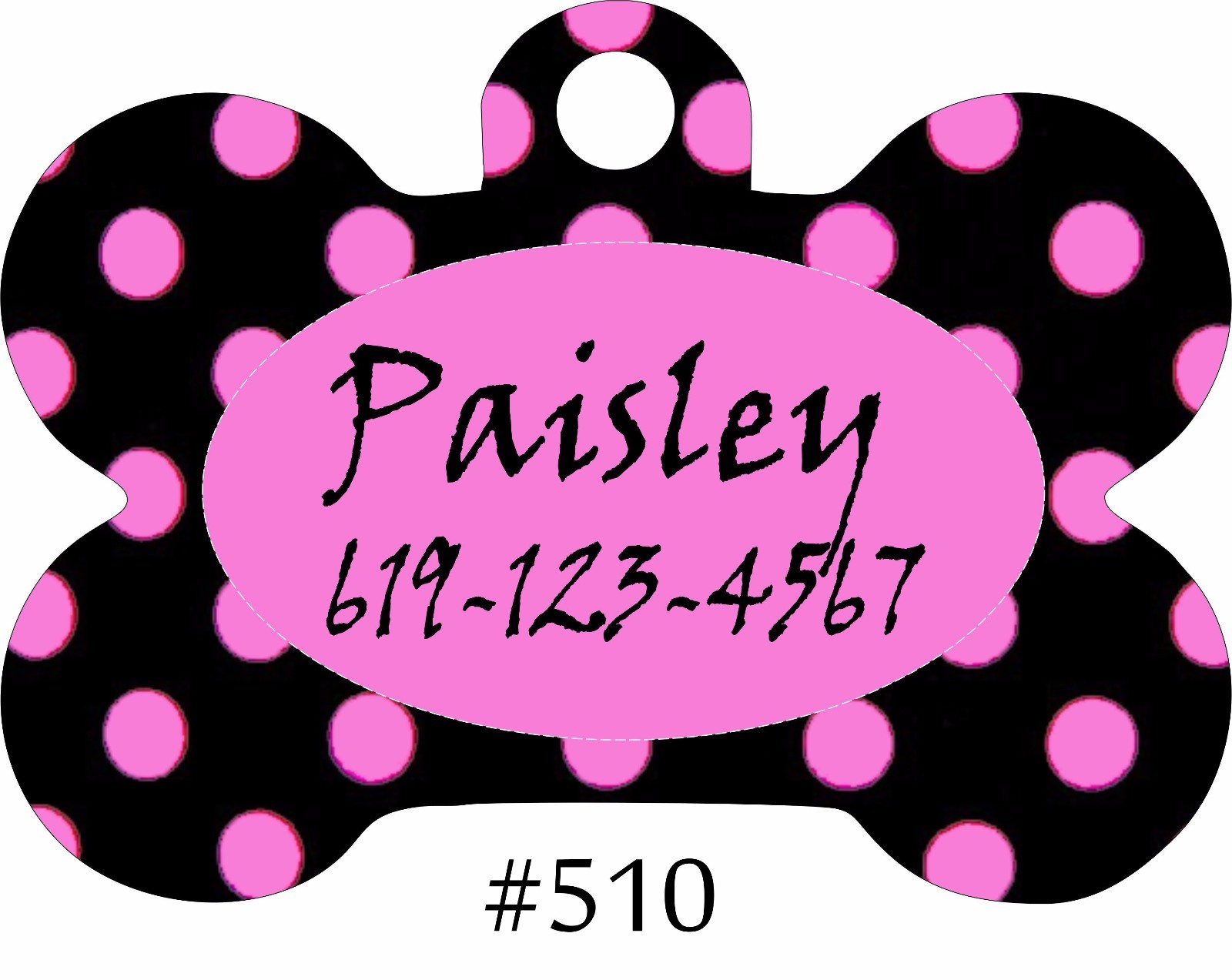 Dog Bone CUSTOM PERSONALIZED PET ID TAG Unique Charm Polka dot Pink cute unique