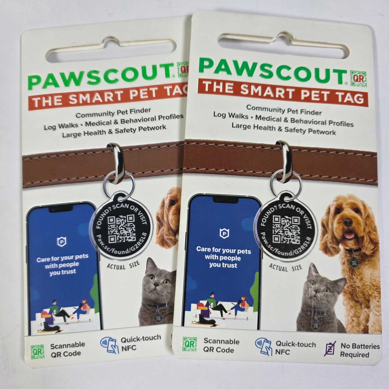 Lot of 2 Pawscout Smart Pet Tags QR NFC Bluetooth Dog Cat ID Tags New