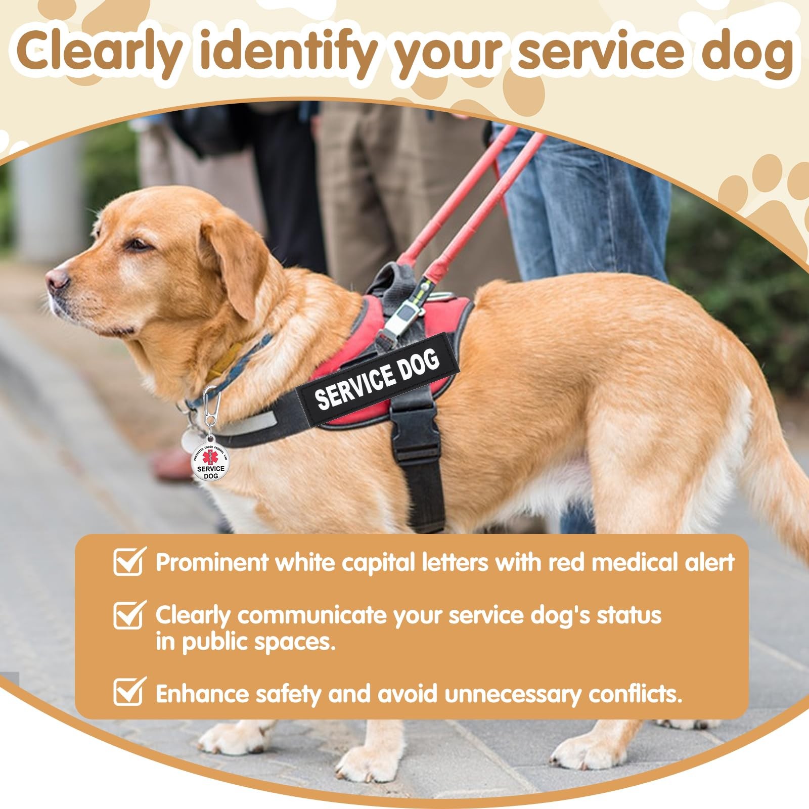 2pcs Service Dog Patches and ID Tags, Removable 11×3 cm/4.33×1.18 in, Black