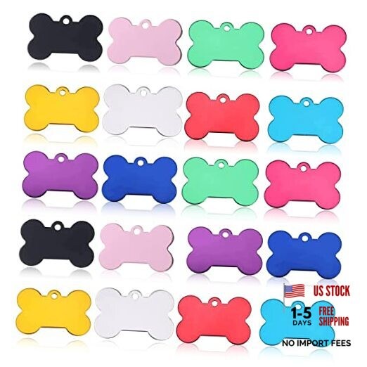 JIAKAI 20 Pcs 38MM Blank Bone Shape Pet ID ，Double Sided Blank Tag Dog Cat Pet