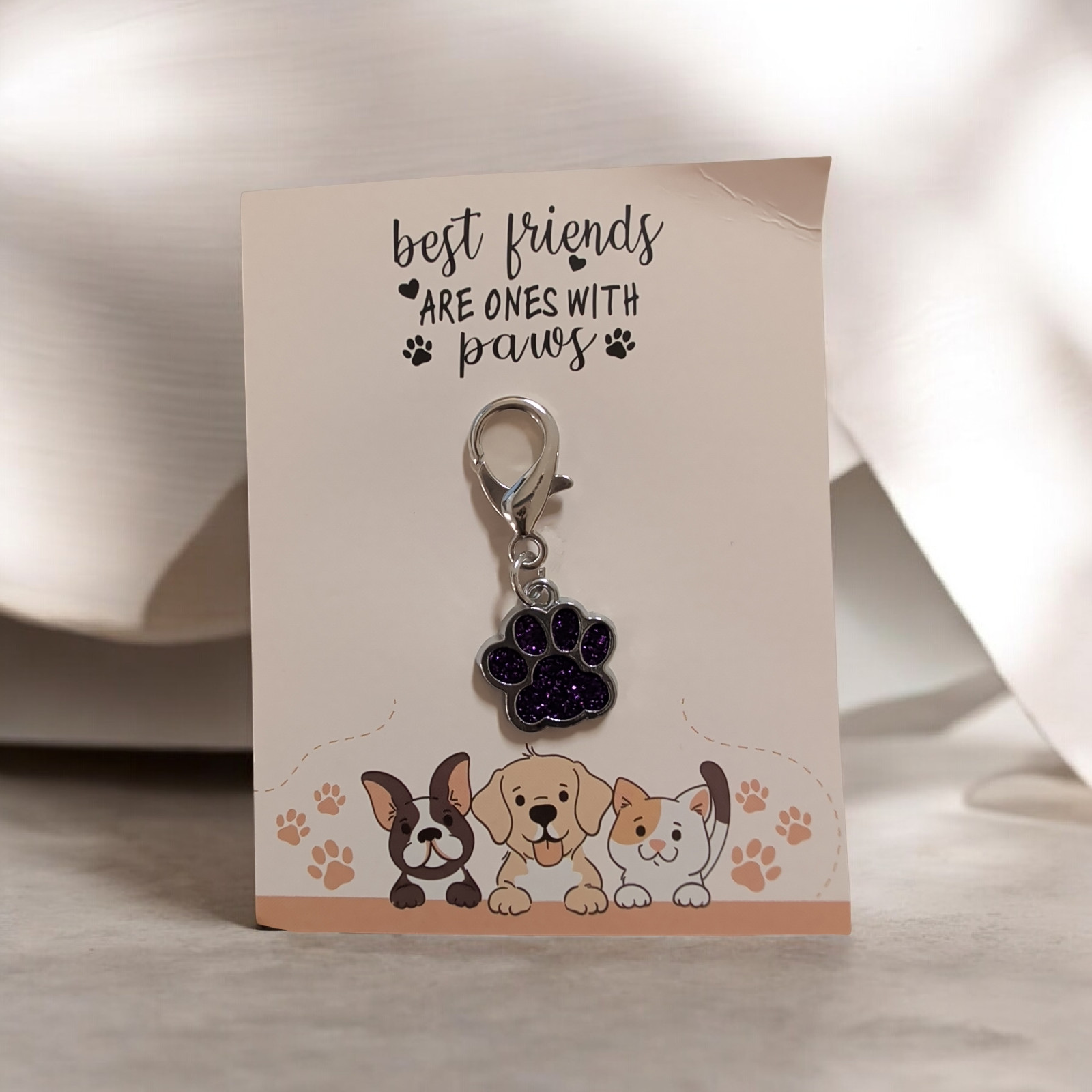 Silver & Purple Enamel Paw Print Pet Collar Charm