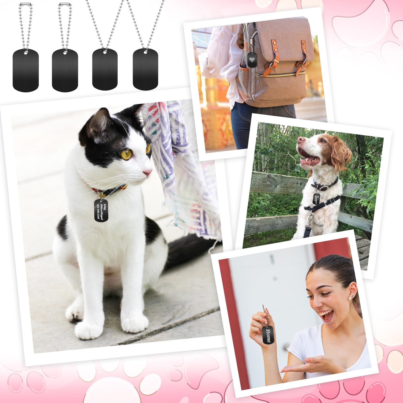 100 Pcs Personalized Dog Tags Set, 50 Black Aluminum Blank Dog Tags for Engra…