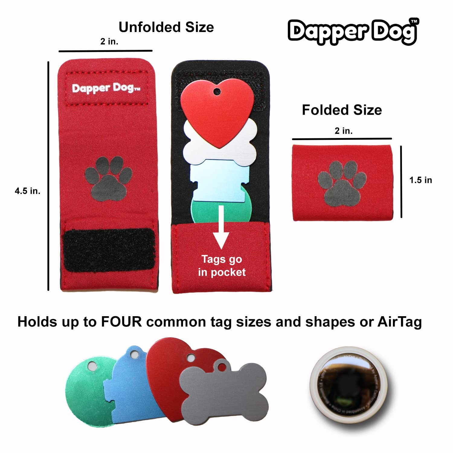 Dapper Dog Pet Tag Silencer and AirTag Holder (Black with Blue Paw)