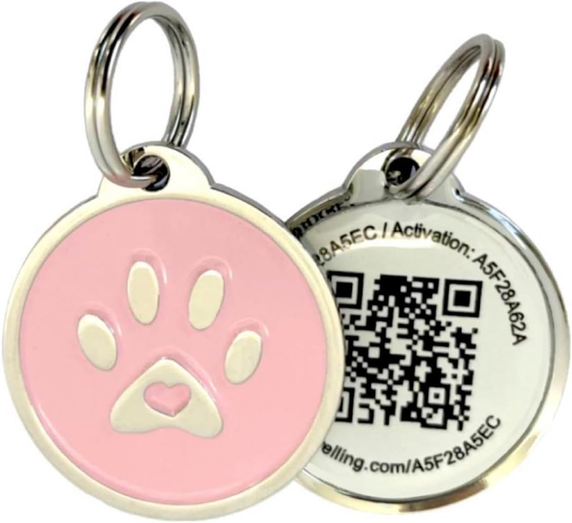 Weather-Resistant QR Pet Tag with Personalized Profile & Scan Alerts – Pink Paw