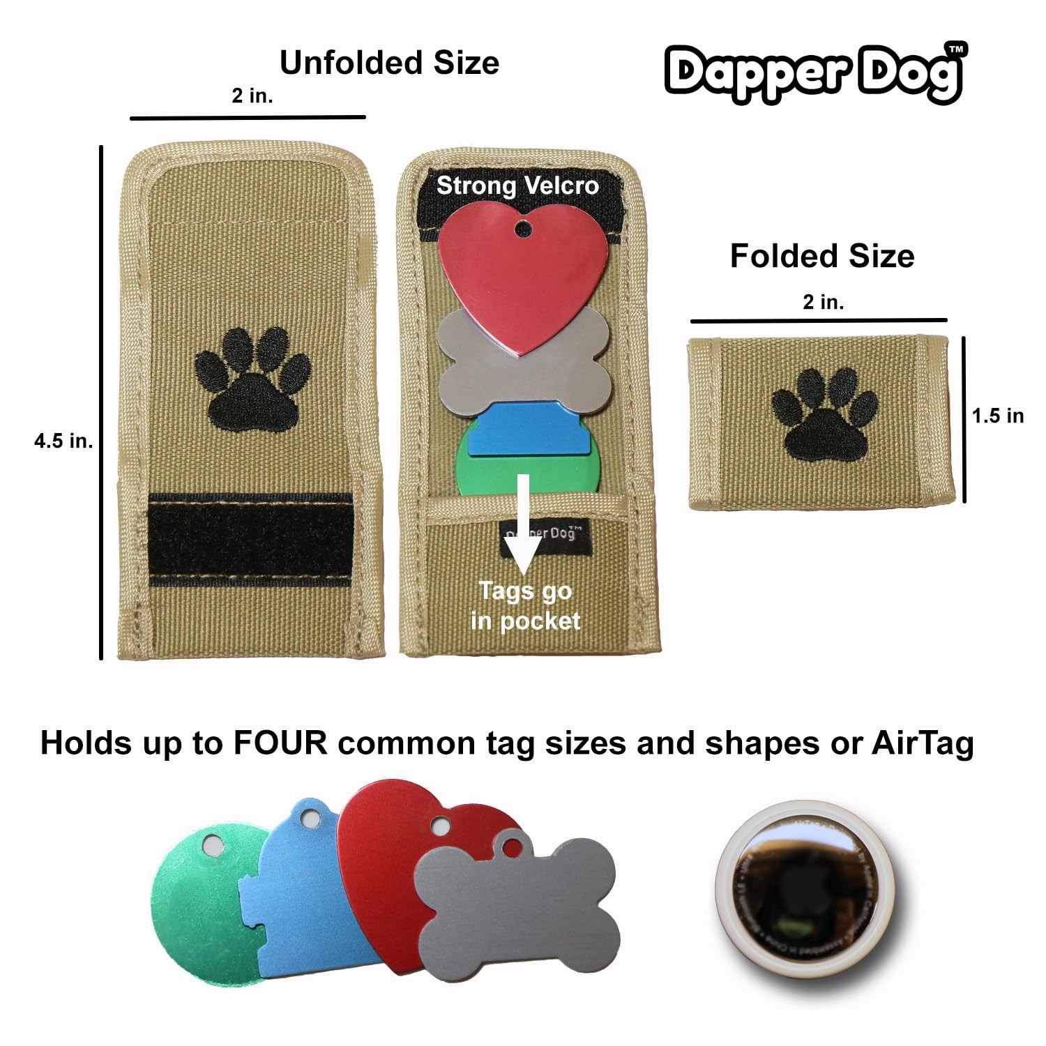 Black Dapper Dog Pet Tag Silencer Ballistic Nylon Quiet Collar Accessories