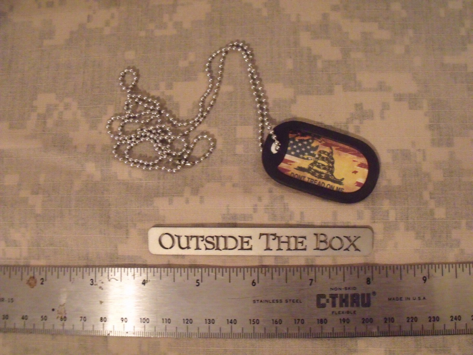 Gadsden “Don’t Tread On Me” & “US Flag” DOG TAG, Aluminum w/24″ chain, Silencer