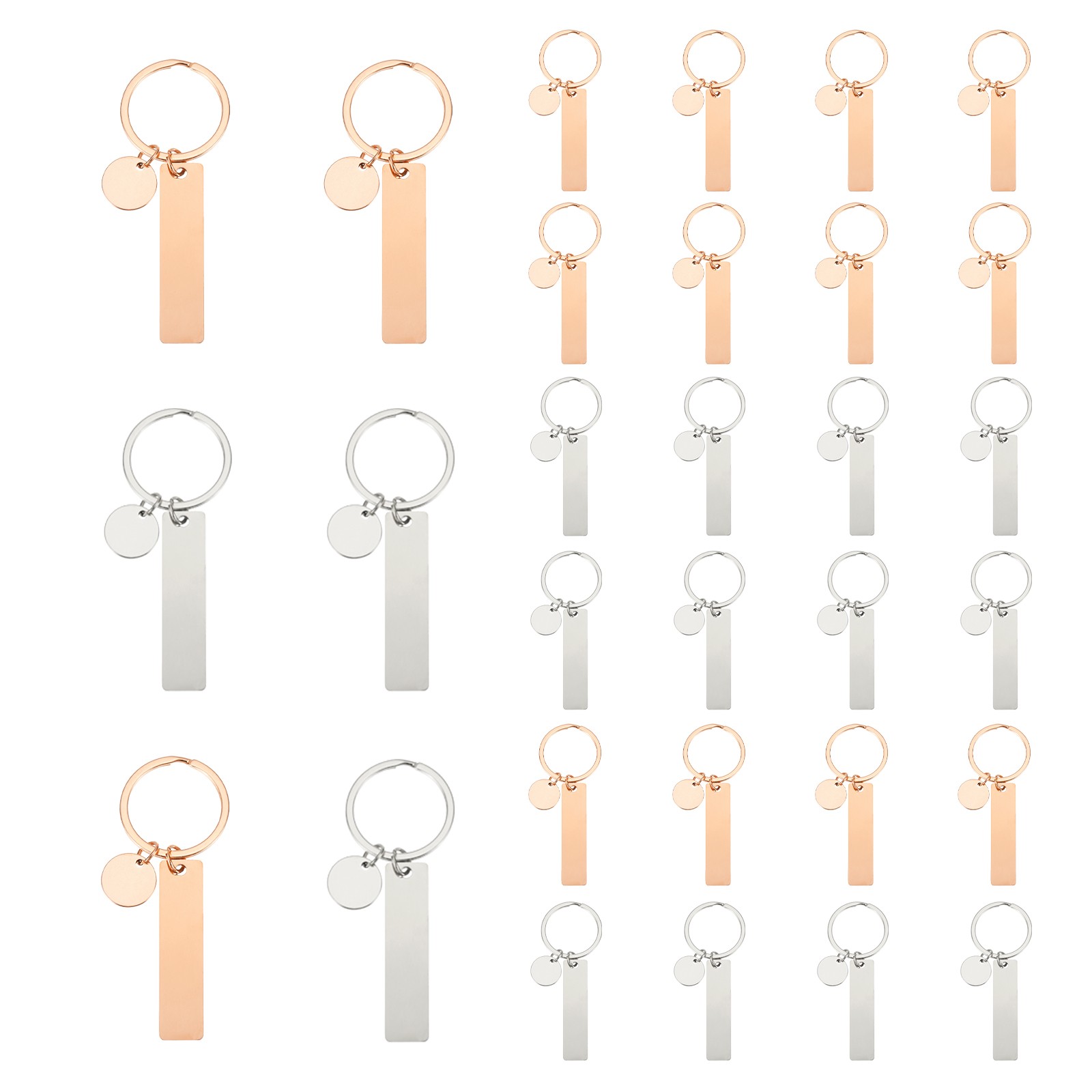30Pcs Metal Engraving Keychain Blanks, Rose Gold/Silver Tone(Rectangular)