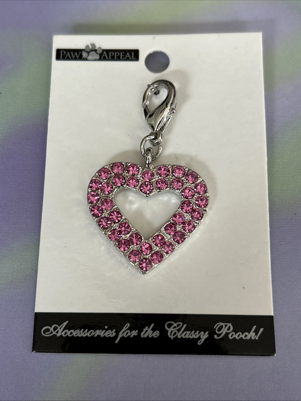 Pretty Paw Appeal Pink Rhinestone Open Heart Charm Tag Necklace Dog Cat Pet New