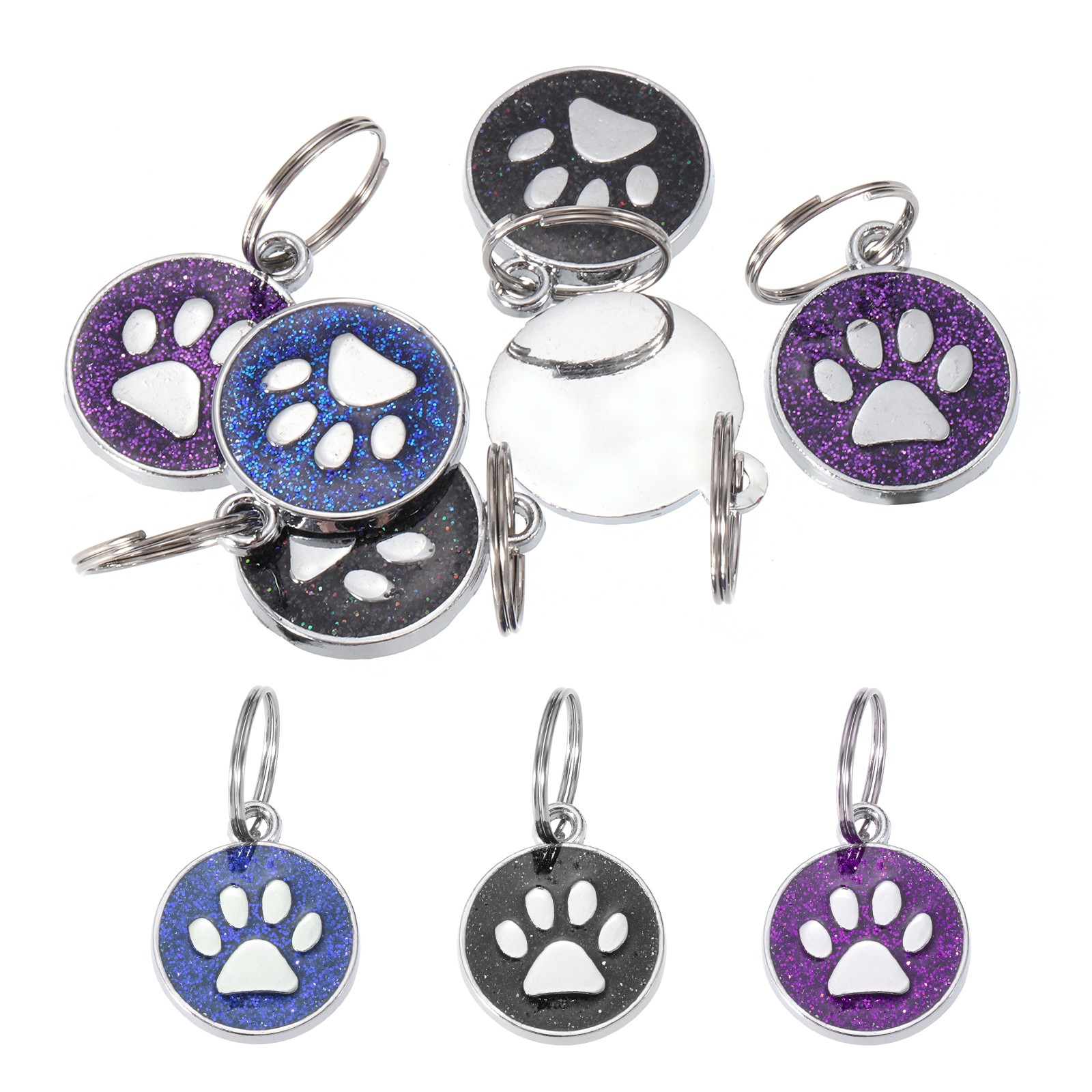 Enamel Paw Print Charm, 9Pcs Alloy Enamel Pendants, Purple/Black/Dark Blue
