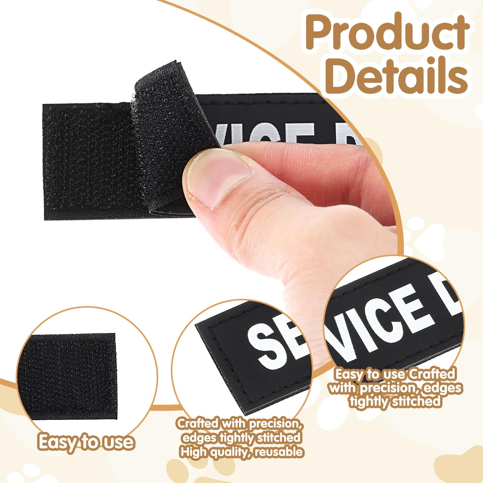 2 PCS Service Dog Patches ID Tags Removable Black Vest Training Collar Fix