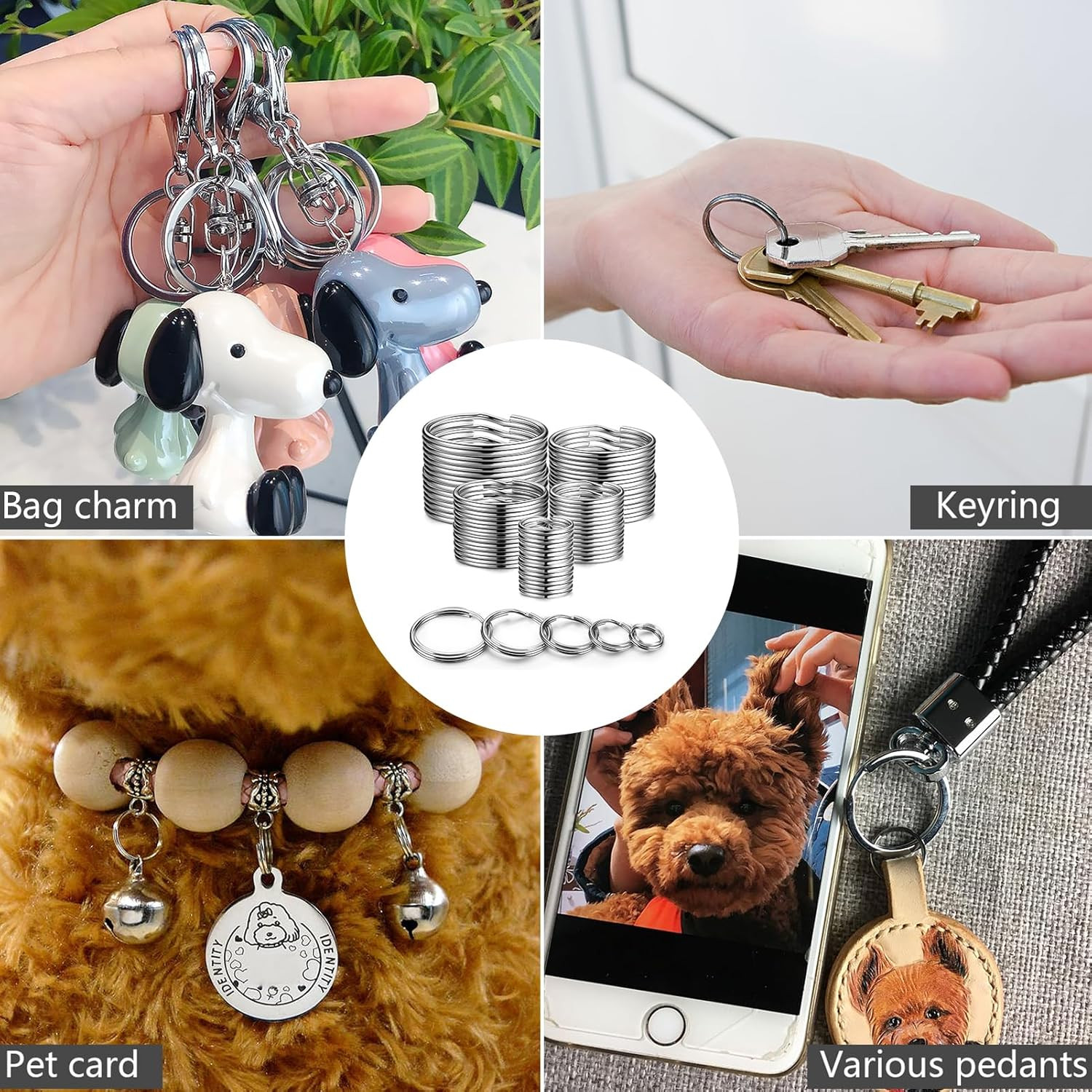 20 Pcs Stainless Steel Split Key Rings Assorted Sizes for DIY Dog Pet Collar Tag