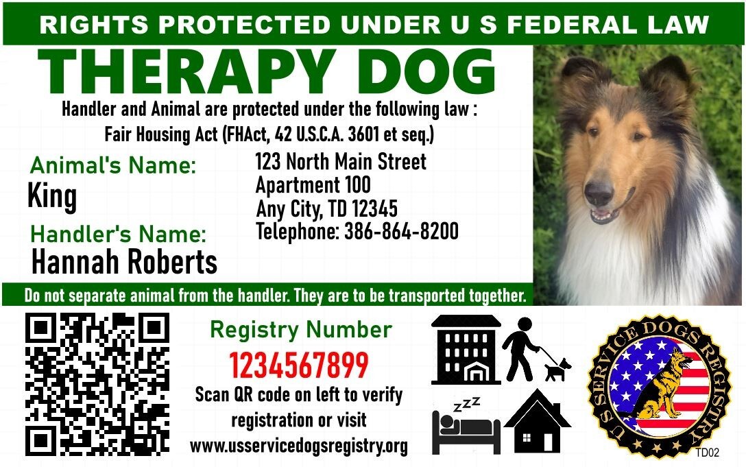 Holographic Therapy Dog ID w/QR Code & ID Holder Plus Digital Copy-Landscape