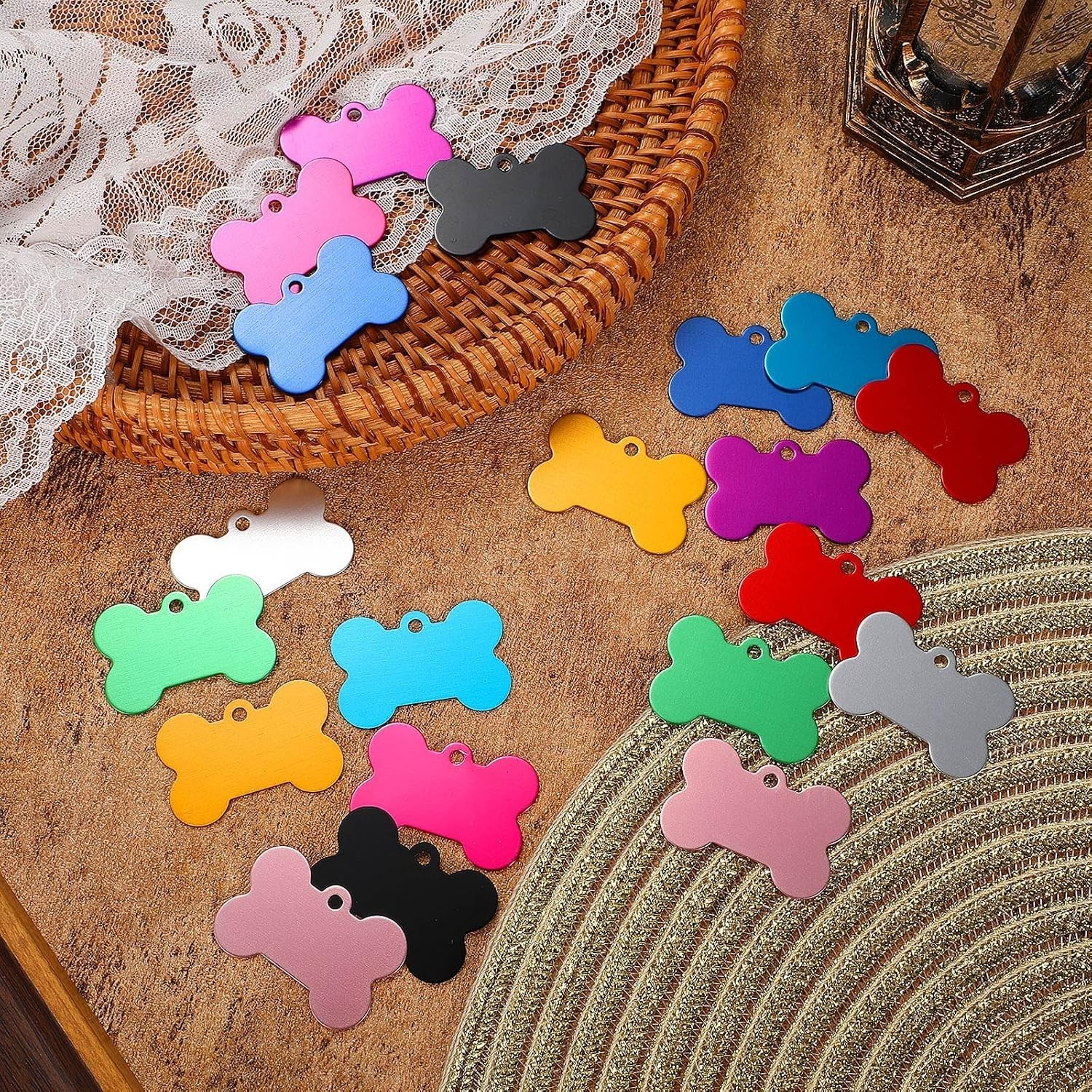 200 Pcs Blank Dog Pet Tags Bulk for Engraving 38mm Aluminum Bone Shape Name T…