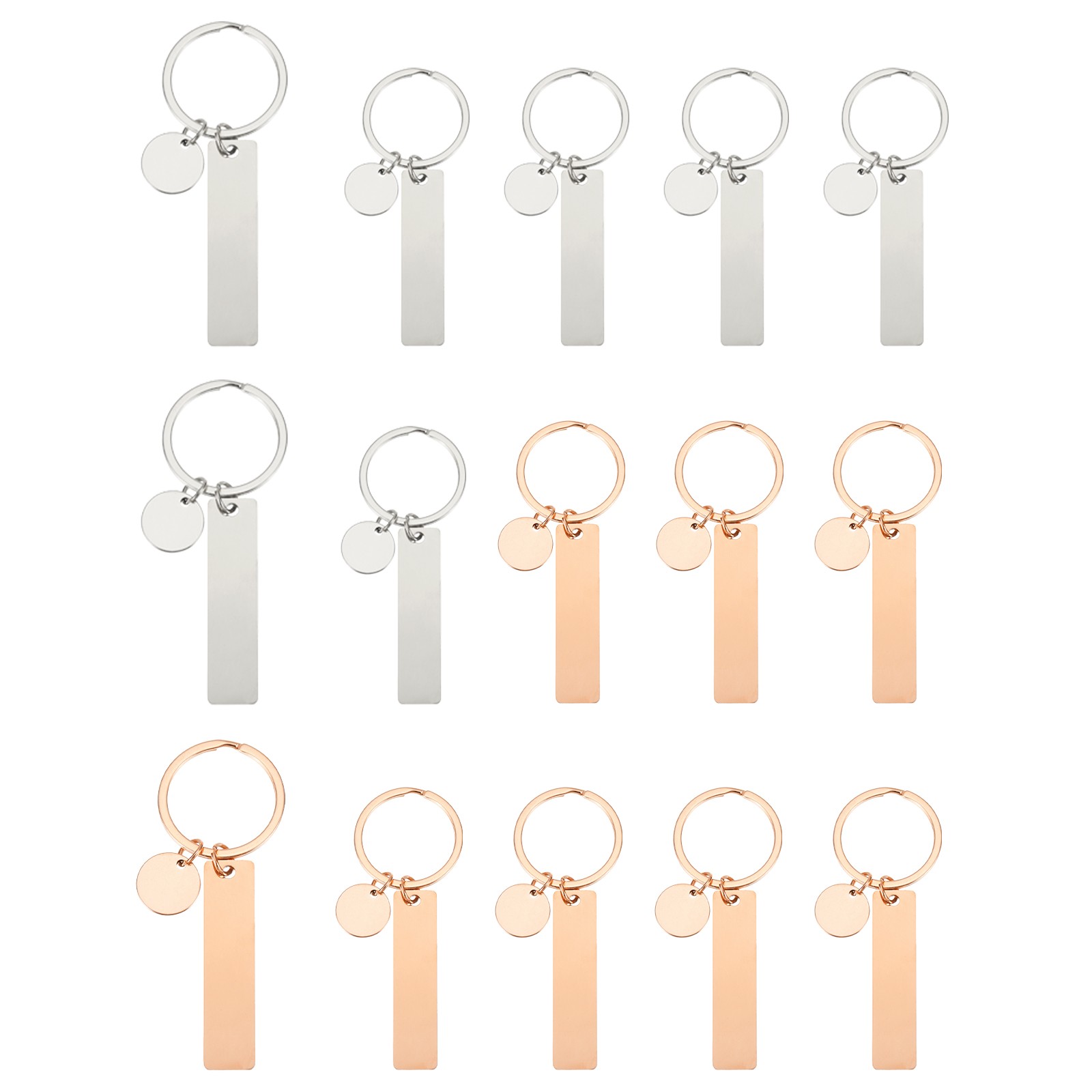 15Pcs Metal Engraving Keychain Blanks, Rose Gold/Silver Tone(Rectangular)