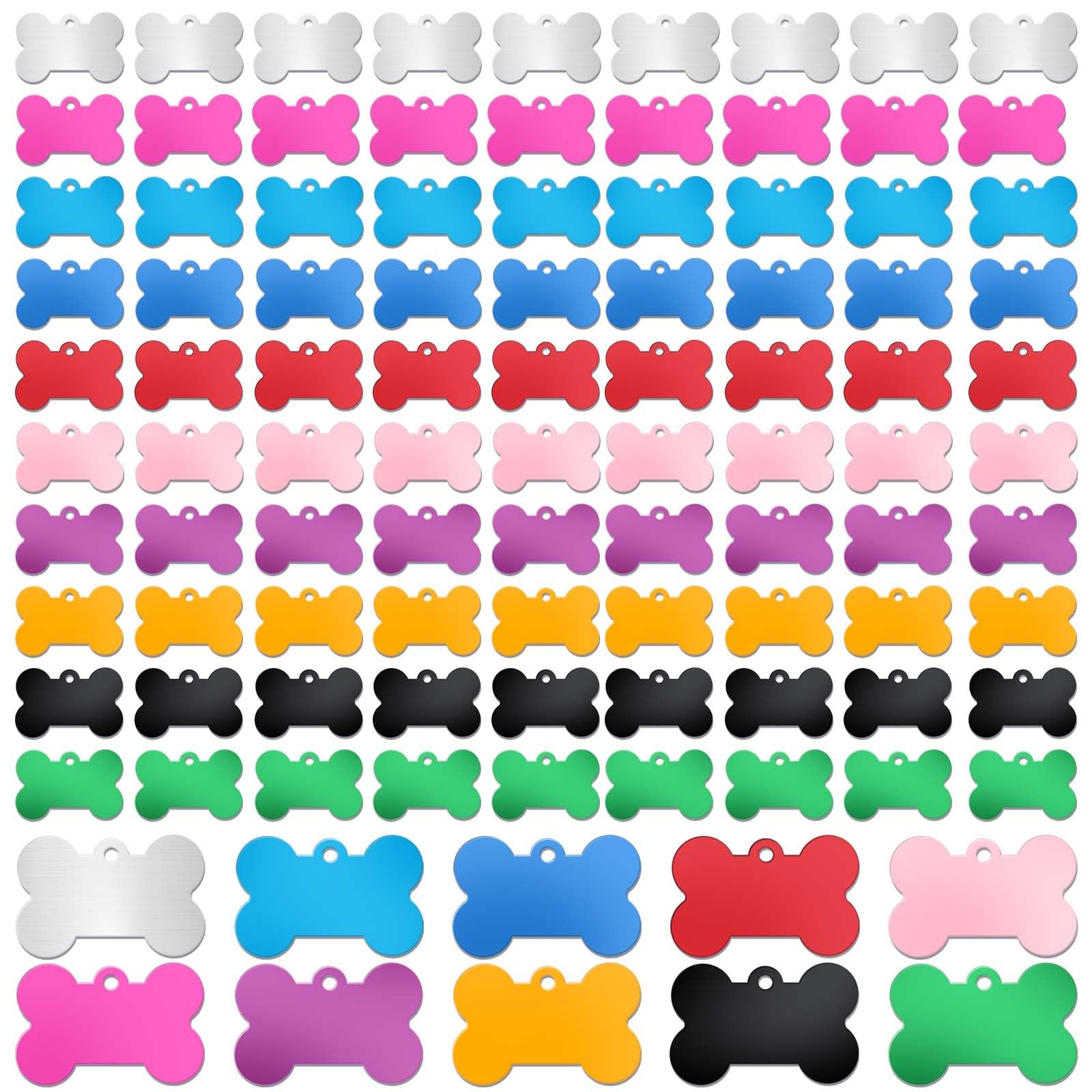 100 Pcs Blank Dog Pet Tags for Engraving, 38mm Aluminum Bone Shape Name Tag C…