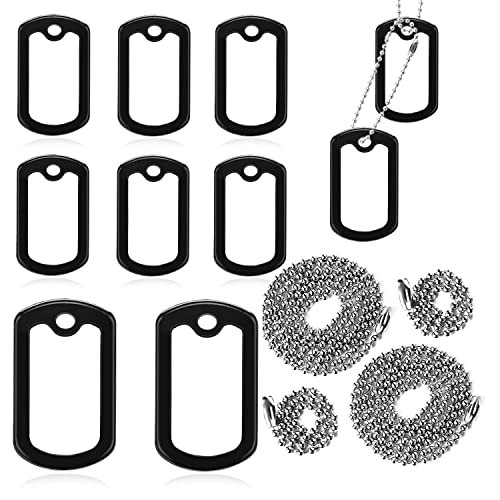 10 Pack Dog Tag Silencers, Black Engraved Tag Silicone Case with 4 Chains Army