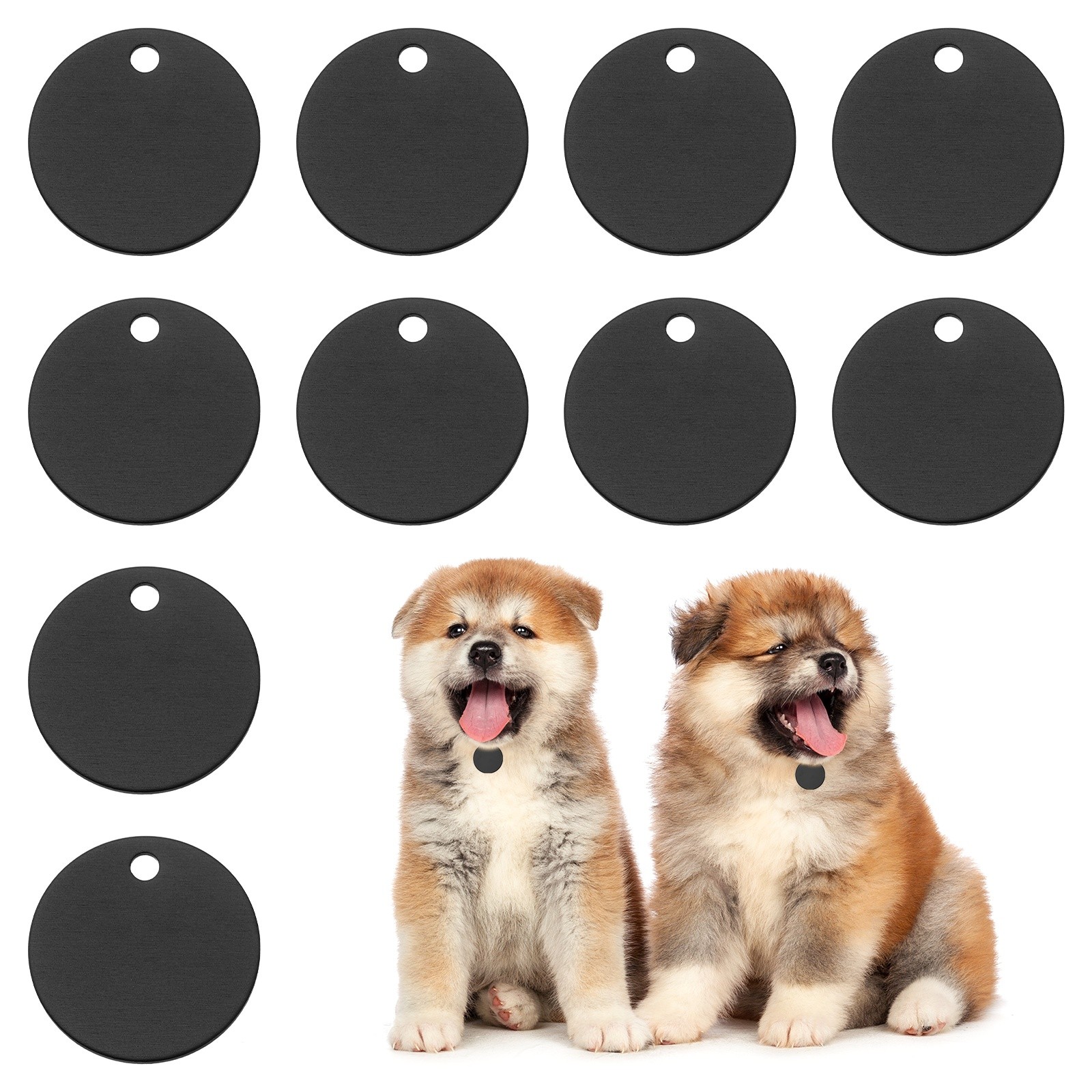 10pcs Dog Pet Tags 25mm Round Aluminum Engraving Blanks Tags Black