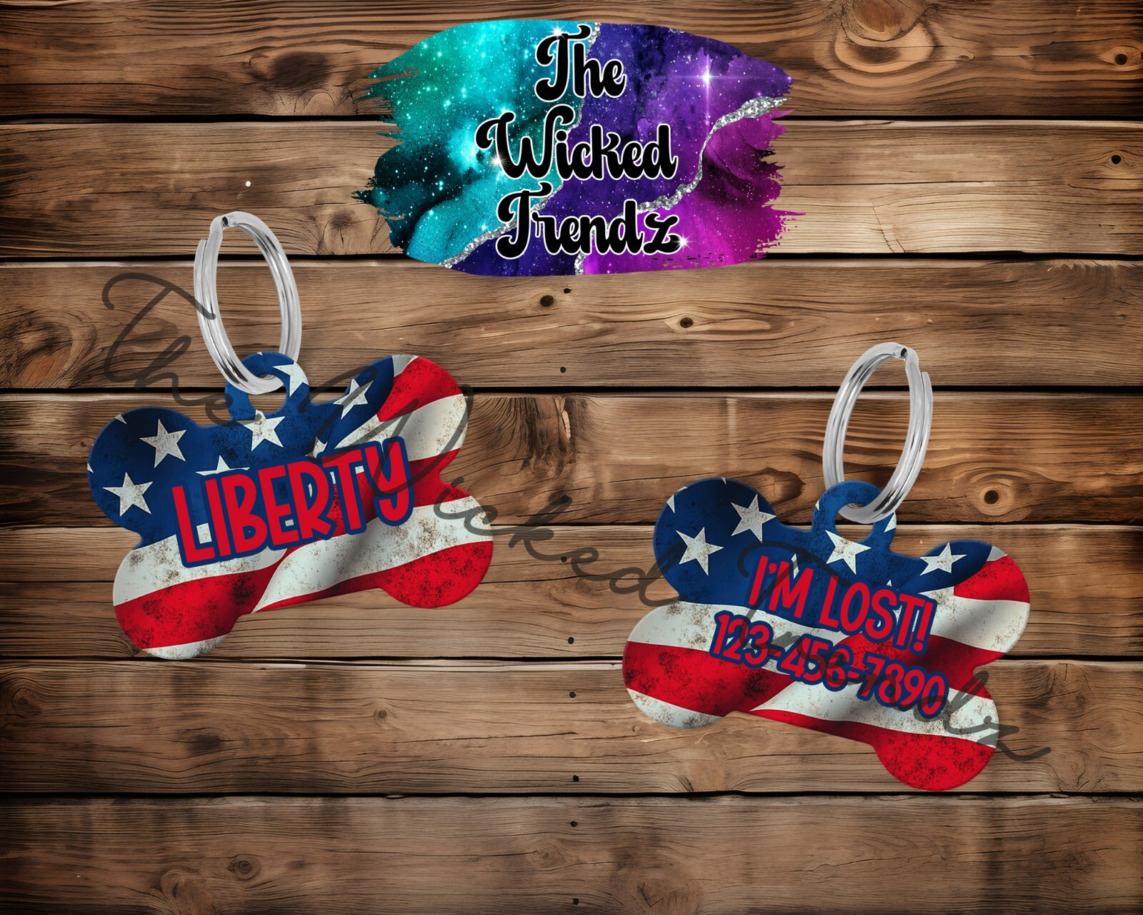 American Flag Patriotic America Custom Personalized Pet Name ID Dog Tag Number