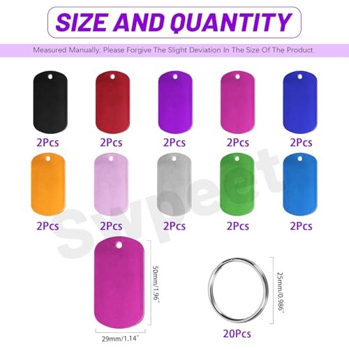 Swpeet 40Pcs 10 Colors 2″ x 1.14″ Rectangle Aluminum Blank Tags Rectangular