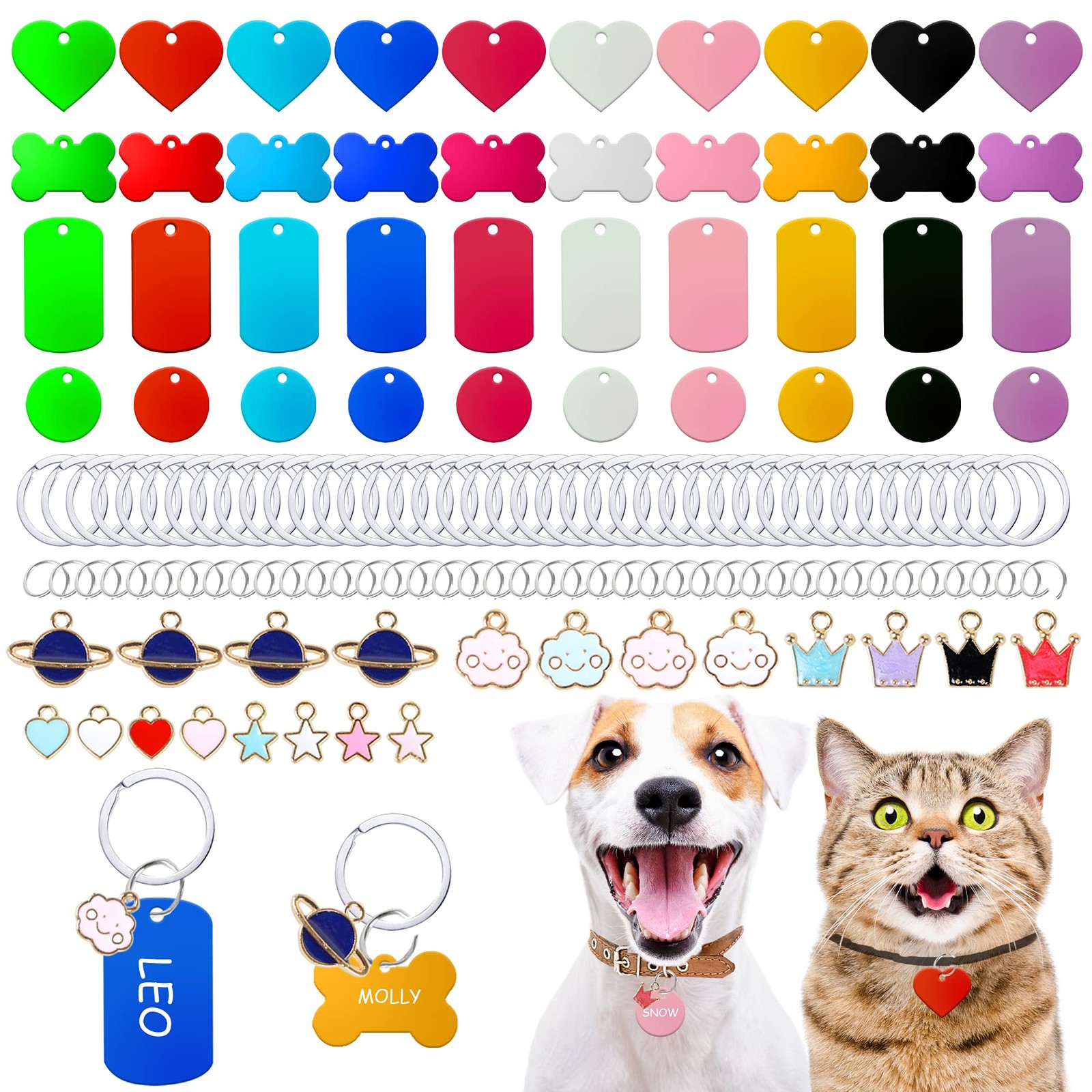 140pcs Pet ID Tag Set with 40pcs Colourful Blank Dog Tags Double Sided Alumin…