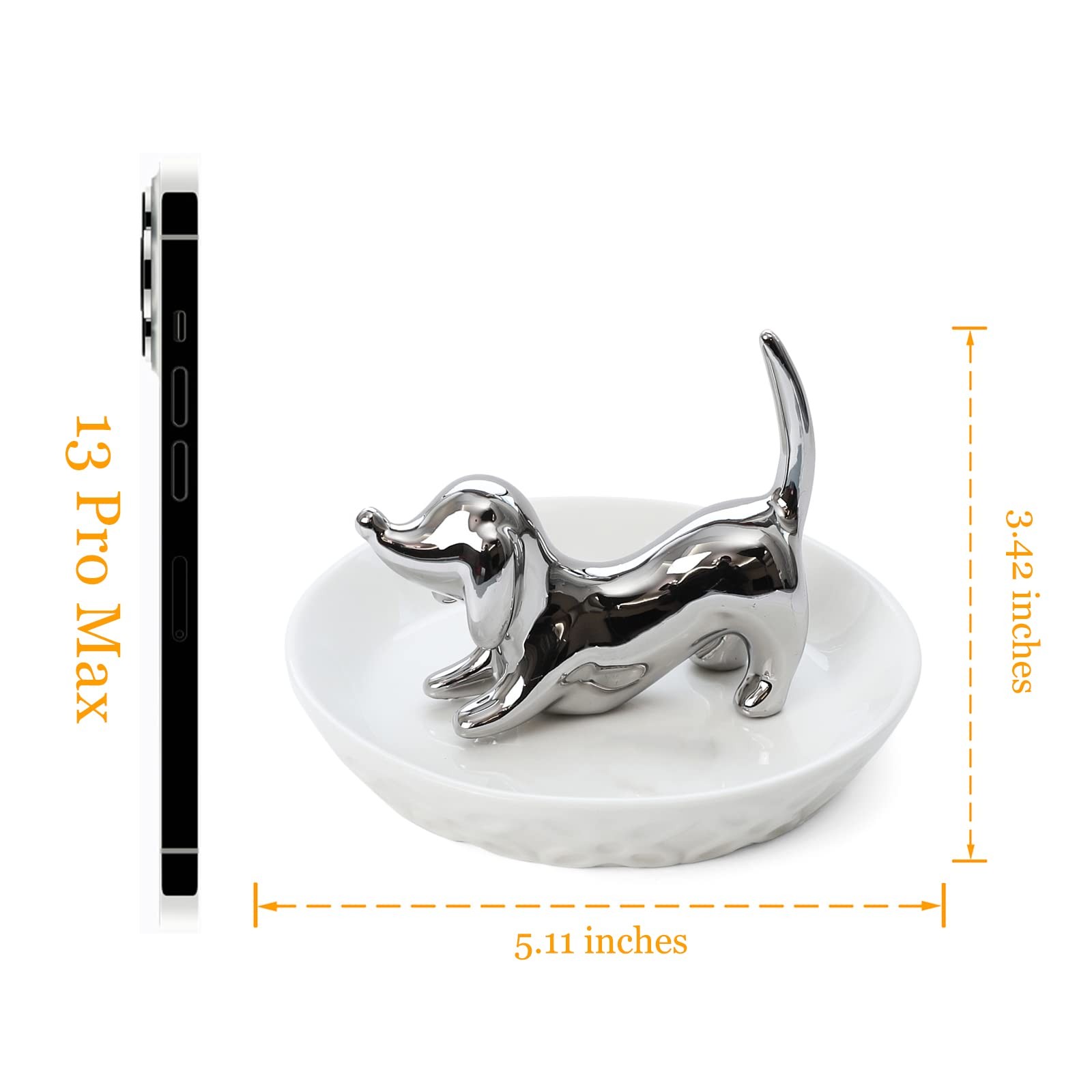 HOME SMILE Dog Ring Holder,Ceramic Silver Jewelry 3.42″ Dog, White